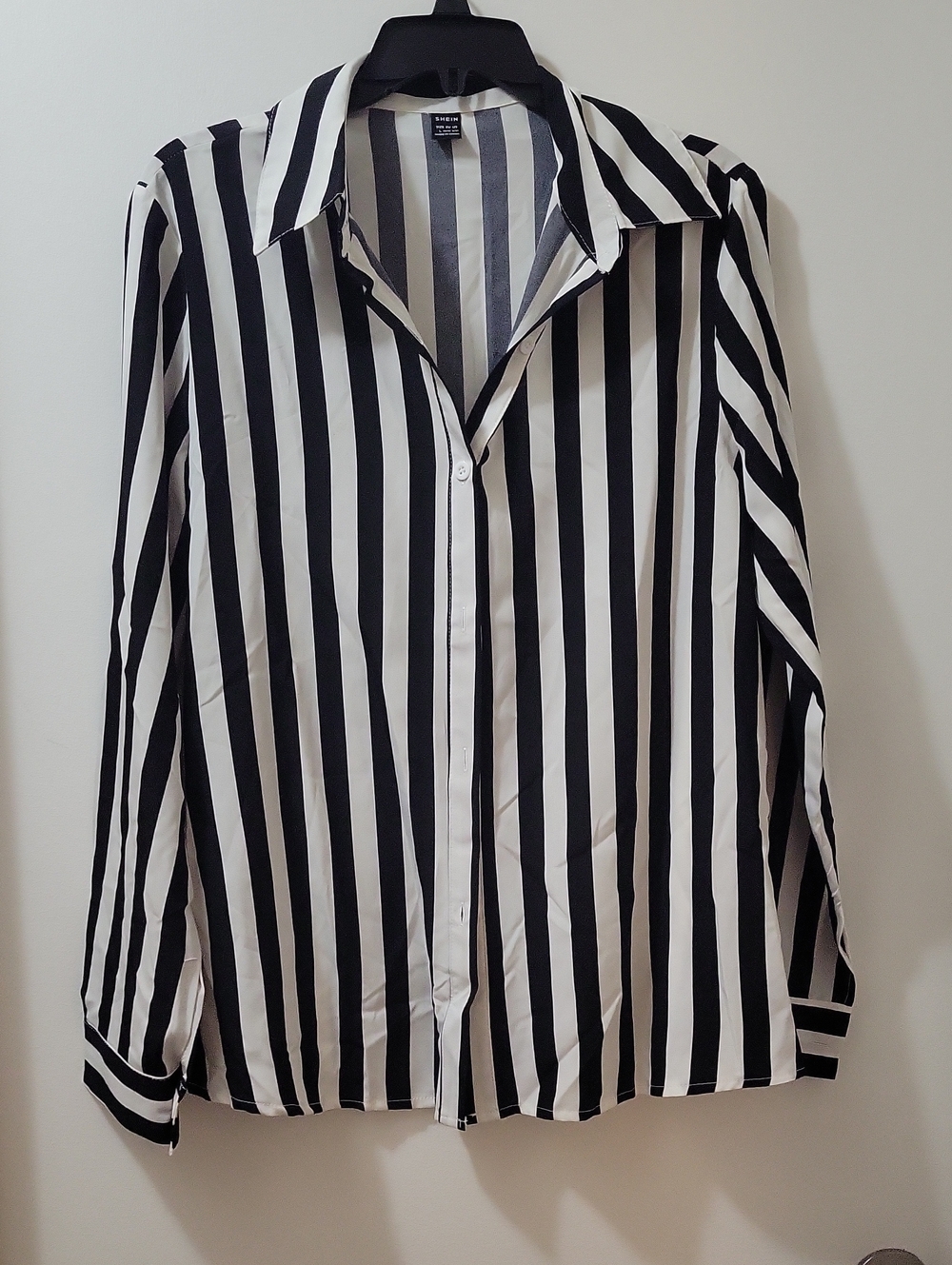 SHEIN Black and White Vertical Stripe Button-Down Shirt